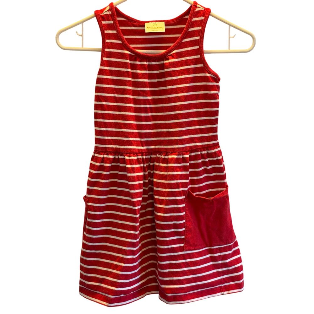 Hanna Andersson red white striped cotton girls dress sleeveless US size 6-7